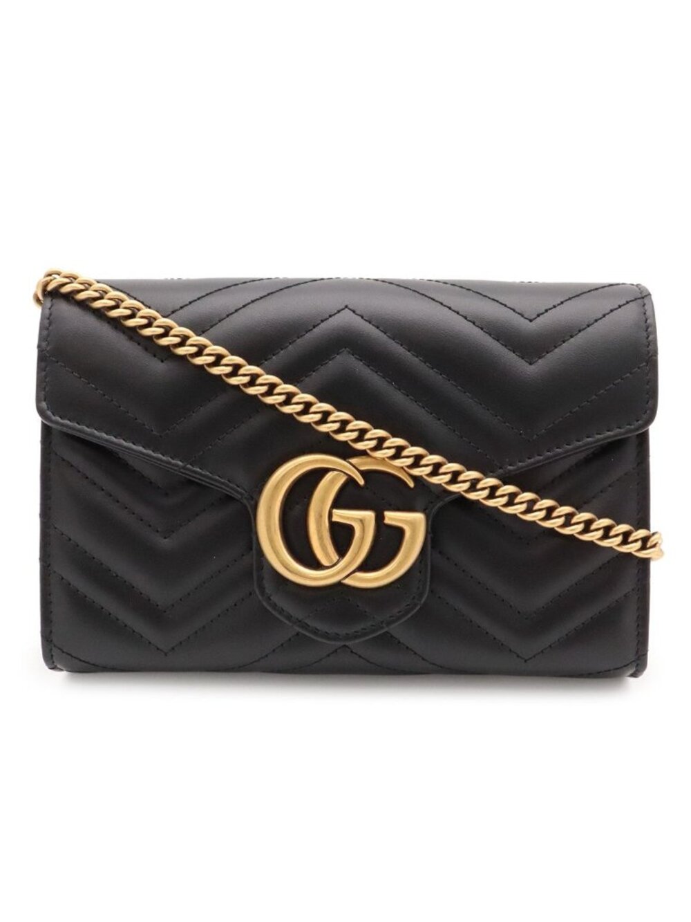 Gucci GG Marmont Shoulder Bag Chain Wallet 2-Way Clutch Quilted Leather Black